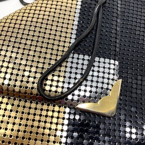 Vintage Pelle purse Gold and black aluminum mesh envelope clutch purse BoxU - Picture 2 of 4